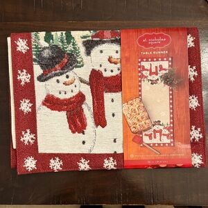 St. Nicholas Square Festive Snowman Table Runner - Red and White